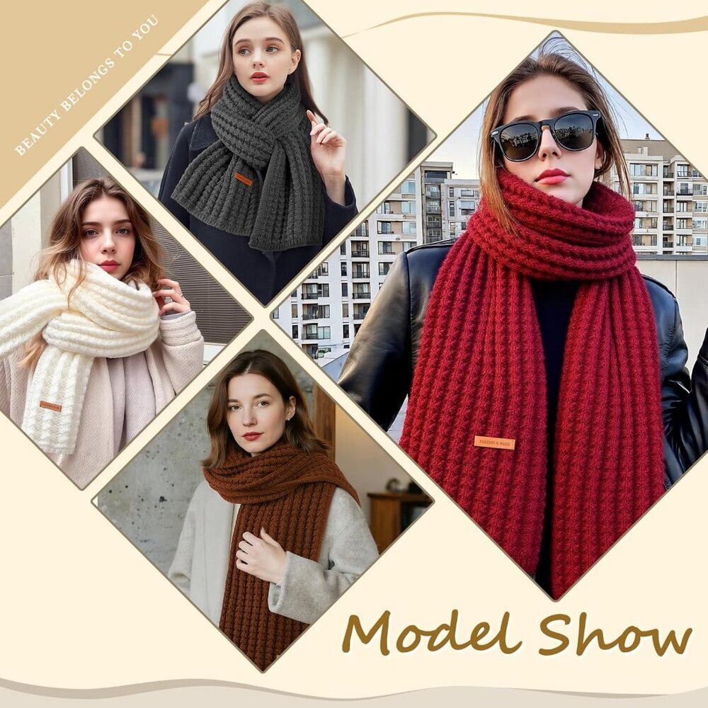 Women's White Fashionable Casual Scarf Soft Acrylic Winter Warm Stylish Design - Picture 6 of 7
